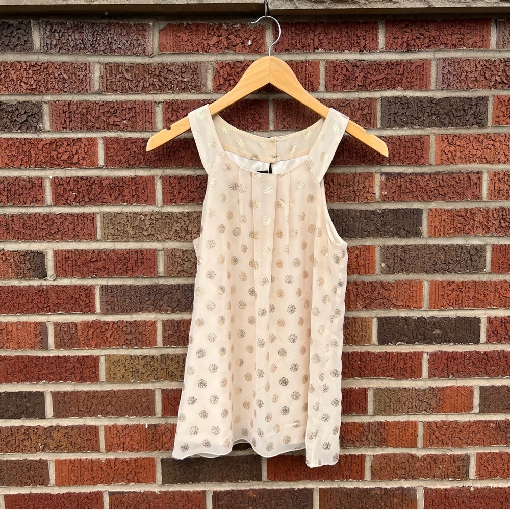 IZ Byer Peach Pink and Gold Polka Dot Chiffon Cut In Halter Halter Tank Top - Picture 1 of 4